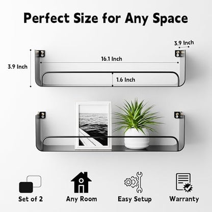 Black Shower Caddy, 2 Pack Metal Floating Black Bathroom Shelf with Guardrail, U-Shaped Wall Mounted Shelves for Kitchen, Living Room, Bedroom, Home Storage and Organizer
