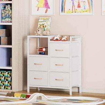 White Dresser for Bedroom, 5 Drawer Small Fabric Closet Dresser