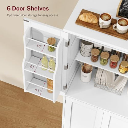 TEENFON Storage Cabinet, Pantry Cabinet with 4 Doors and 3 Storage Shelves, Kitchen Cabinet, Bathroom Storage Cabinet for Living Room, Small Space, Dining Room, 51”H White