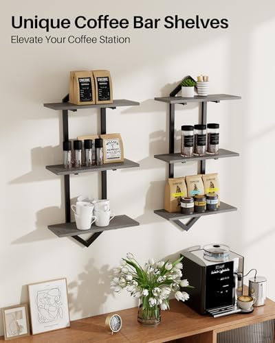 3 Tier Floating Wall Shelves, Set of 2 Decorative Wooden Shelf