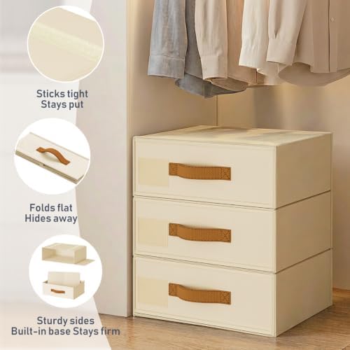 DIMJ Underwear Drawer Organizer, Stackable Bra Organizer for Closet, 4 Pack, Beige