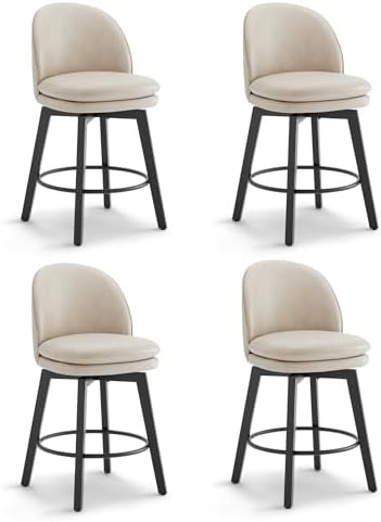 KISLOT Counter Height Barstools 26 inch Upholstered Swivel Bar Stools with Back and Wood Legs for Kitchen Island,Set of 4,Cream PU Leather-Armless