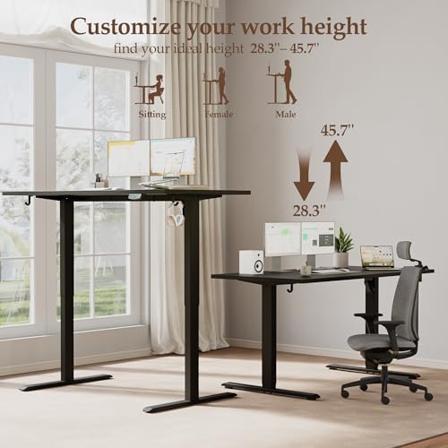 Klicelor 55x28" Deep Electric Height Adjustable Standing Desk, Black