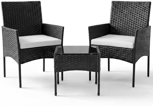 Sweetcrispy 3-Piece Patio Furniture Set, Outdoor Wicker Furniture, Black