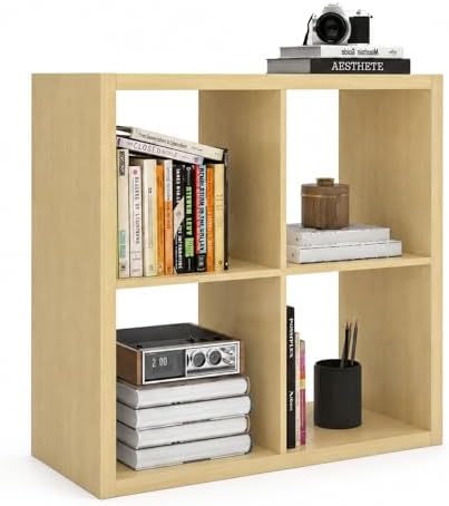 CTESNE【Wooden 4 Cube Storage Organizer Shelf with Anti-Tipping Kits, Horizontal and Vertical Dual-use Standing Open Bookshelf（Oak 13in）