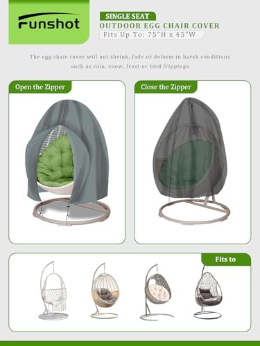 Egg Chair Cover Waterproof,Patio Hanging Swing Egg Chair Covers with Zipper, Outdoor Wicker Single Seat Egg Chair Cover for Outdoor Furniture, Windproof, 75H X 45W Inches, Gray