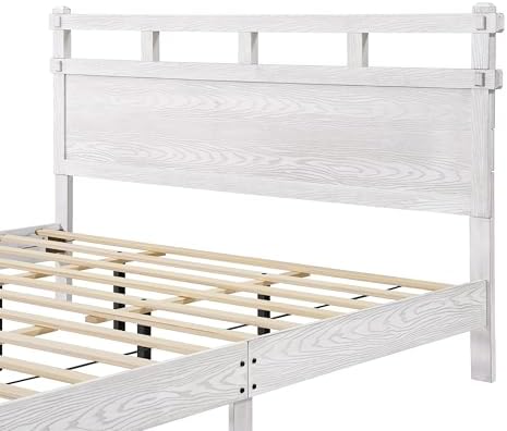 Merax California King Modern Farmhouse Wood Grain Bed Frame (Antique White)