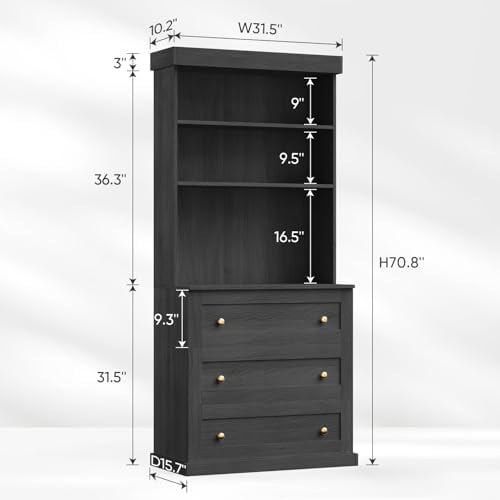 Vyre 71" Farmhouse Kitchen Pantry Cabinet, Black Freestanding Coffee Bar Hutch with Drawers & Adjustable Shelves, Large Storage Cabinet with Microwave Stand for Living Room & Kitchen