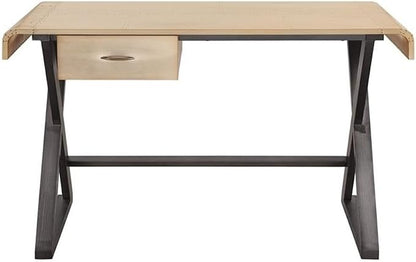 BOWERY HILL Modern Home Office Desk, 50 in x 22 in x 31 in, Gold Aluminum Top, Metal X-Frame Legs, Rectangular Table with 1 Storage Drawer, Durable Industrial Style Workspace