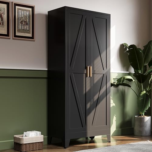 61"H Black Pantry Kitchen Cabinet with Doors,Black Storage Cabinets,Freestanding Pantry Cabinet,Farmhouse Food Storage Cabinets,Tall and Large Pantry Cabinets for Kitchen, Dining Room, Living Room