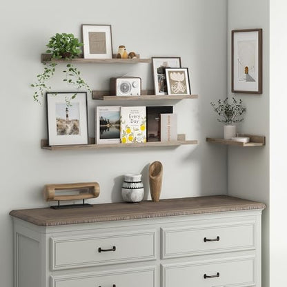 Picture Ledge Shelf, 16 Inch Grey Floating Shelves Set of 3