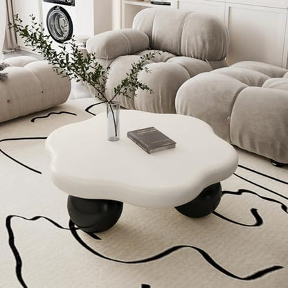 35" Contrast Color Cloud Shaped Coffee Table, Petal-Shaped Modern Minimalist Coffee Table with Spherical Legs, Kid & Pet Friendly Living Room Table for Small Apartment