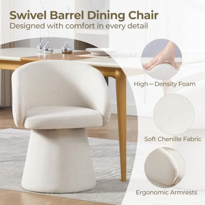 Swivel Barrel Dining Chairs Set of 4 with Back and Arm, Beige