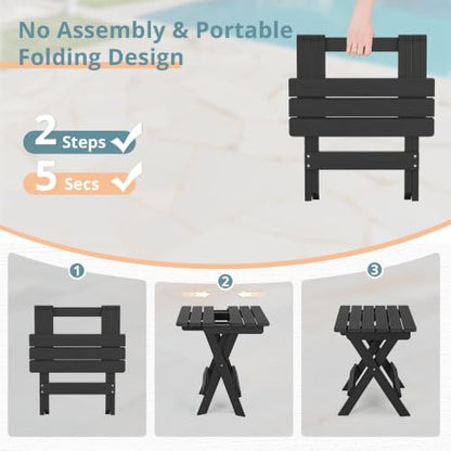 LUE BONA Folding Outdoor Side Table, 16.5 in HDPS Patio End Table, Black