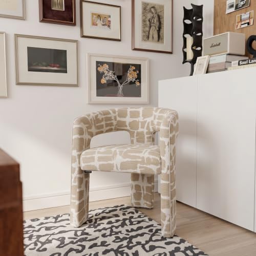 Modern Khaki-White Boucle Barrel Accent Chair for Living Room