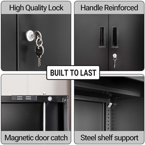 CJF Metal Storage Cabinet, Locking Storage Cabinet with 1 Drawer and Adjustable Shelf, 36" H x 28" W x 16" D Metal Cabinets for Office, Home, Garage -Black