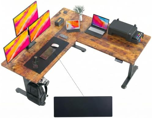 farexon 63x55 in L Shaped Standing Desk Adjustable Height Corner Desk,Brown