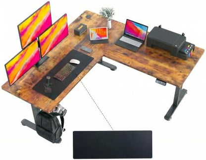 farexon 63x55 in L Shaped Standing Desk Adjustable Height Corner Desk,Brown