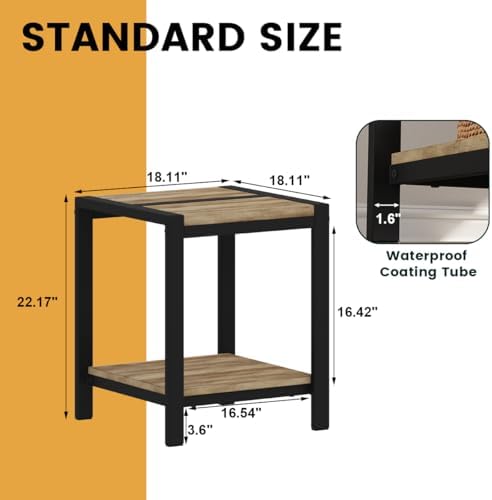 End Table Set of 2, Rustic Farmhouse Side Table with Storage Shelf, Small Square Nightstand for Bedroom, 2 Tier Sofa Accent Table for Living Room, Space Saving (Vintage Oak)