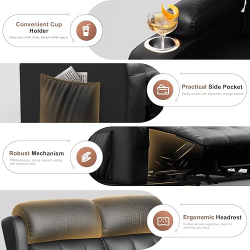 Loveseat Recliner, Oversized Reclining Loveseat, Massage Reclining Sofa With USB & Type C Port & Storage & Cup Holders, Recliner Couch, RV Wall Hugger Recliners Loveseats for Living Room & RV Camper