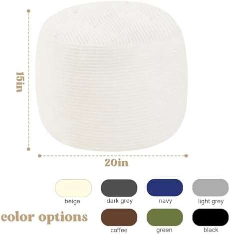 MeMoreCool Round Pouf Ottoman 20x15 Inch, Corduroy Floor Footstool, Beige