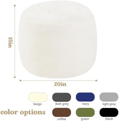 MeMoreCool Round Pouf Ottoman 20x15 Inch, Corduroy Floor Footstool, Beige