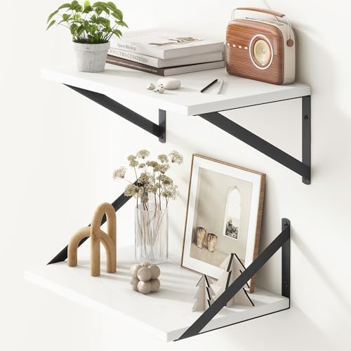 10 Inch Deep Floating Shelves, White Floating Shelf 16 Inch Long, 16" W x 10" D Wall Shelves Set of 2, Deep Shelves for Books, Wide Floating Shelves for Bahtoom, Living Room, Kitchen