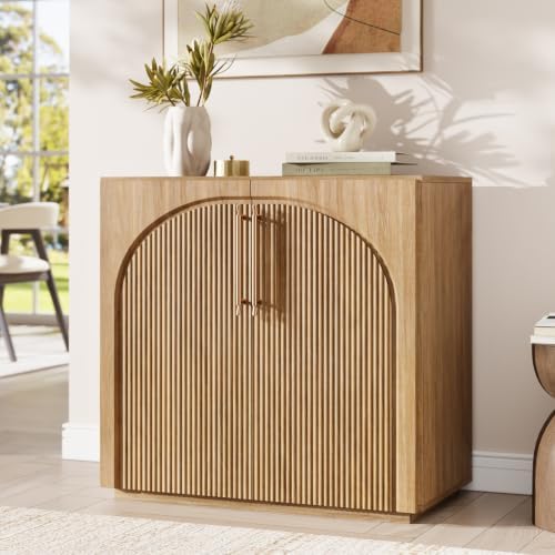 Buffet Cabinet with Storage, 31.5''W Sideboard, Natural Oak