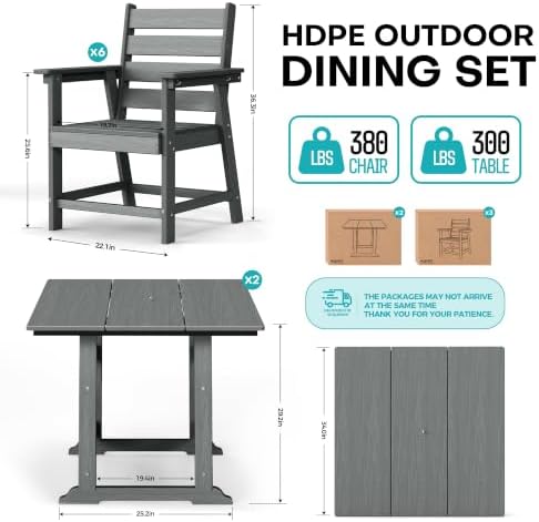 HDPE Outdoor Dining Set, Patio Dining Set of 8, Gray