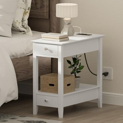 End Tables Living Room Set of 2 with Charging Station and 2 Drawers