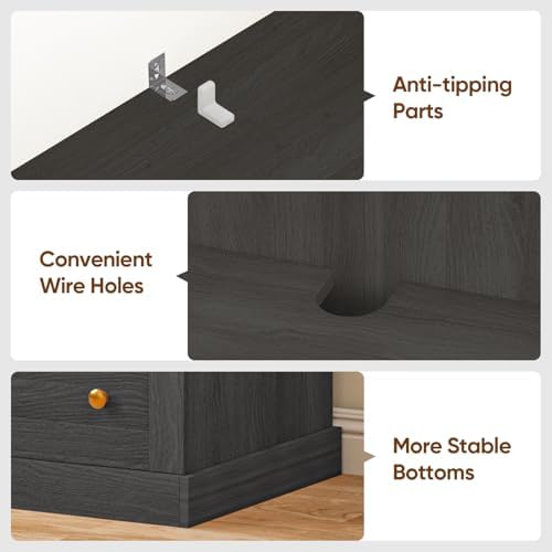 Vyre 71" Farmhouse Kitchen Pantry Cabinet Set of 2, Black Freestanding Coffee Bar Hutch with Drawers & Adjustable Shelves, Large Storage Cabinet with Microwave Stand for Kitchen