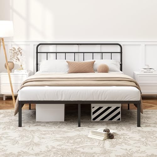 Kujielan 12 inches Queen Size Bed Frame with Minimalist Headboard, Black