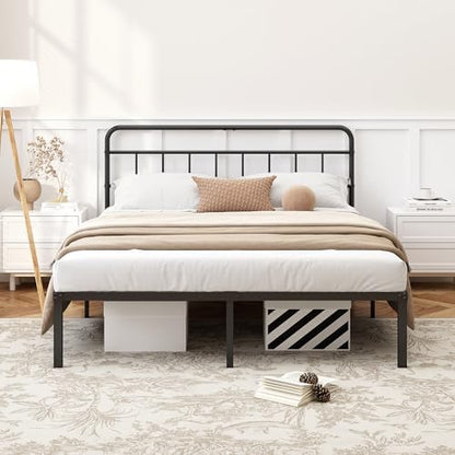 Kujielan 12 inches Queen Size Bed Frame with Minimalist Headboard, Black