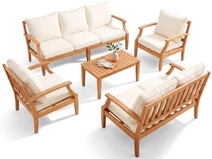 Devoko 5 Pieces Outdoor Sectional Sofas with 4” Zippered Cushions, Beige