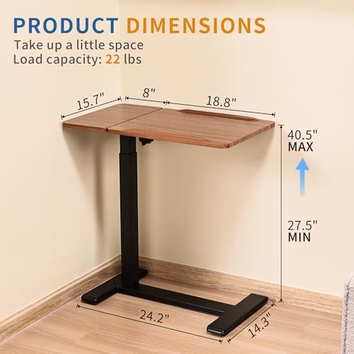 Adjustable Overbed Bedside Table with Wheels, Rolling Laptop Desk