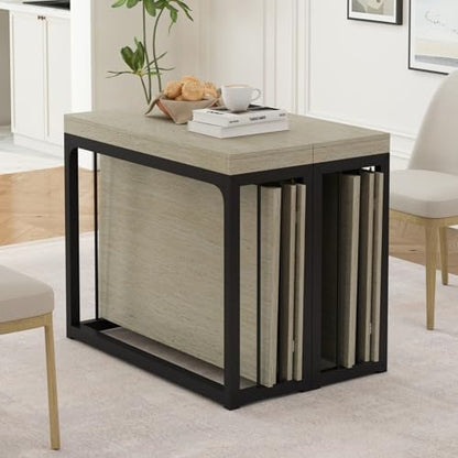 23.62" - 118" L Extendable Foldable Dining Room Table for 2-10 People, Wood Modern Rustic Rectangle Expandable Kitchen Living Meeting Room Furniture, 5 Tabletop Length Options
