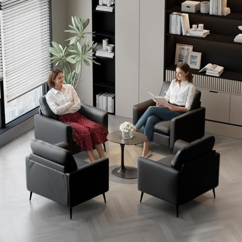 Faux Leather Accent Chair, Office Armchairs with Metal Legs (Black, 1)
