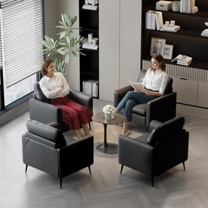 Faux Leather Accent Chair, Office Armchairs with Metal Legs (Black, 1)