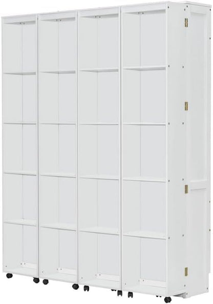 MERITLINE Queen Murphy Bed Cabinet with Storage Bookshelf Bookcase, Wood Hidden Foldable White Murphy Wall Bed with Storage Shelves for Adults