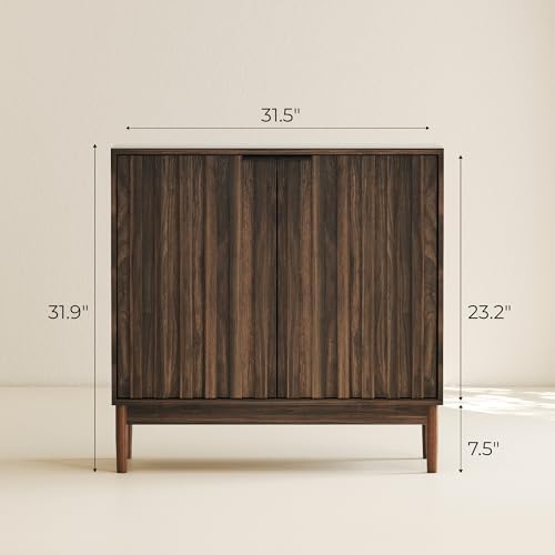Fluted Buffet Cabinet with Storage, Small Accent Cabinet, Brown