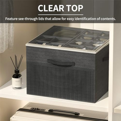 Shoe Organizer for Closet,2 Pack Foldable Shoe Storage Organizer Box Bin with Adjustable Dividers and Clear Cover, Fits up to 16-32 Pairs