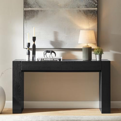 OKD 63" Console Table with Drawers, Thick Block Entryway Table, Black