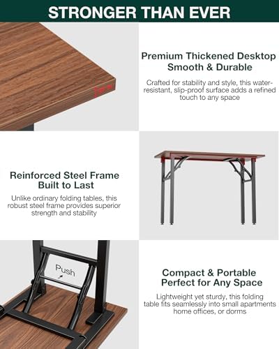 Frylr Small Folding Computer Desk – Portable 43.3 Inch Foldable Laptop Table, Collapsible and Compact for Easy and Fast Setup, Lightweight for Small Spaces, Home Craft and Study Use, Dark Walnut