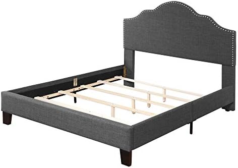 Wallace & Bay Kirby Upholstered Bed with Nailhead, Queen, Dark Gray