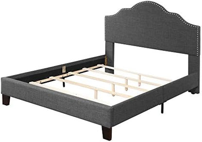 Wallace & Bay Kirby Upholstered Bed with Nailhead, Queen, Dark Gray