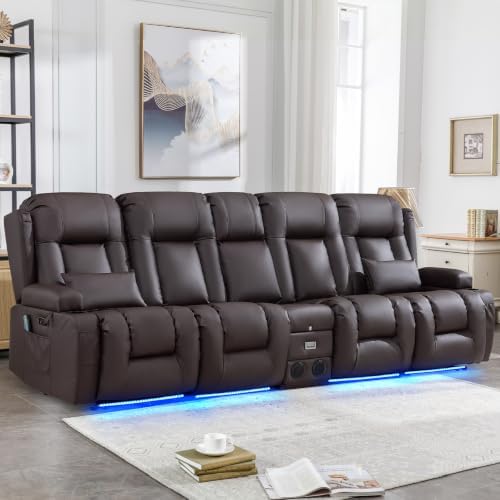 IPKIG Power Loveseat Recliner Sofa with Flip Back Console, 110.9" - 5 Seat