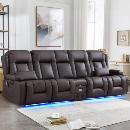IPKIG Power Loveseat Recliner Sofa with Flip Back Console, 110.9" - 5 Seat