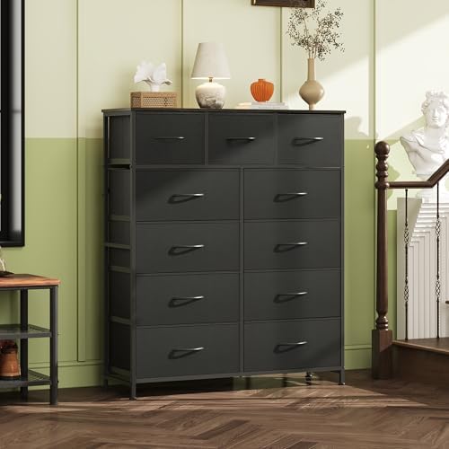 WLIVE Tall Dresser for Bedroom, 11 Drawer Chest of Drawers, Charcoal Black
