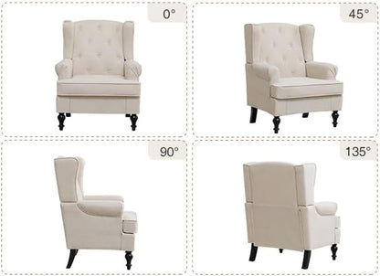 Accent Chair Set of 2, Mid Century Modern Fabric Wingback Chair, Upholstered Armchair with High Back and Vintage Legs, Comfy Single Sofa Side Reading Chair for Living Room Bedroom, Khaki
