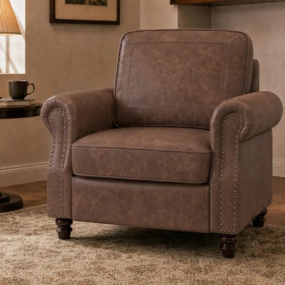 Kingfun Faux Leather Accent Chair with Rolled Arms,Mocha